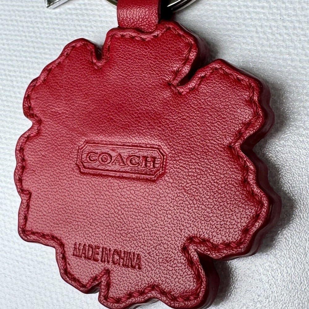 Coach Red Poppy Flower Signature Bag Charm Leather Keychain Fob VTG Y2K - Picture 5 of 16